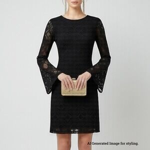 Nightcap Black Lace Mini Dress Womens Small Long Bell Sleeves Backless Sexy NWT‎